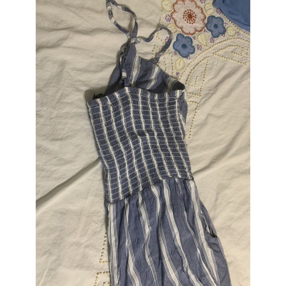 Angie Blue And White Striped Comfortable Jumpsuit Size Large Summer Resort wear - Picture 10 of 11